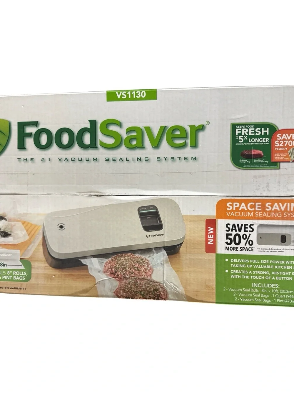 FoodSaver VS1130 Vacuum Sealer Silver Black w/ Manual Cord Roll & Original Box